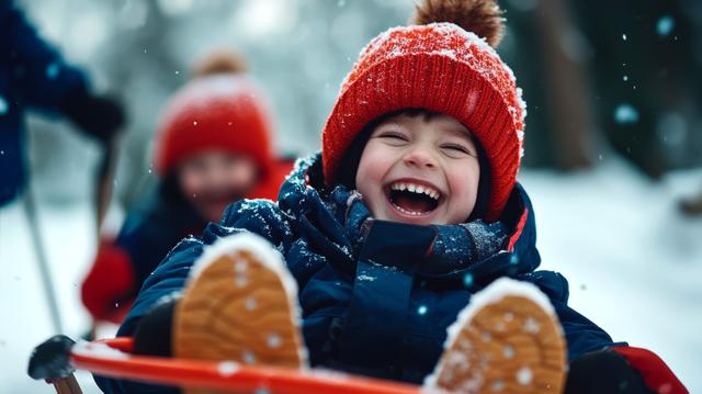 Boy playing in the snow
